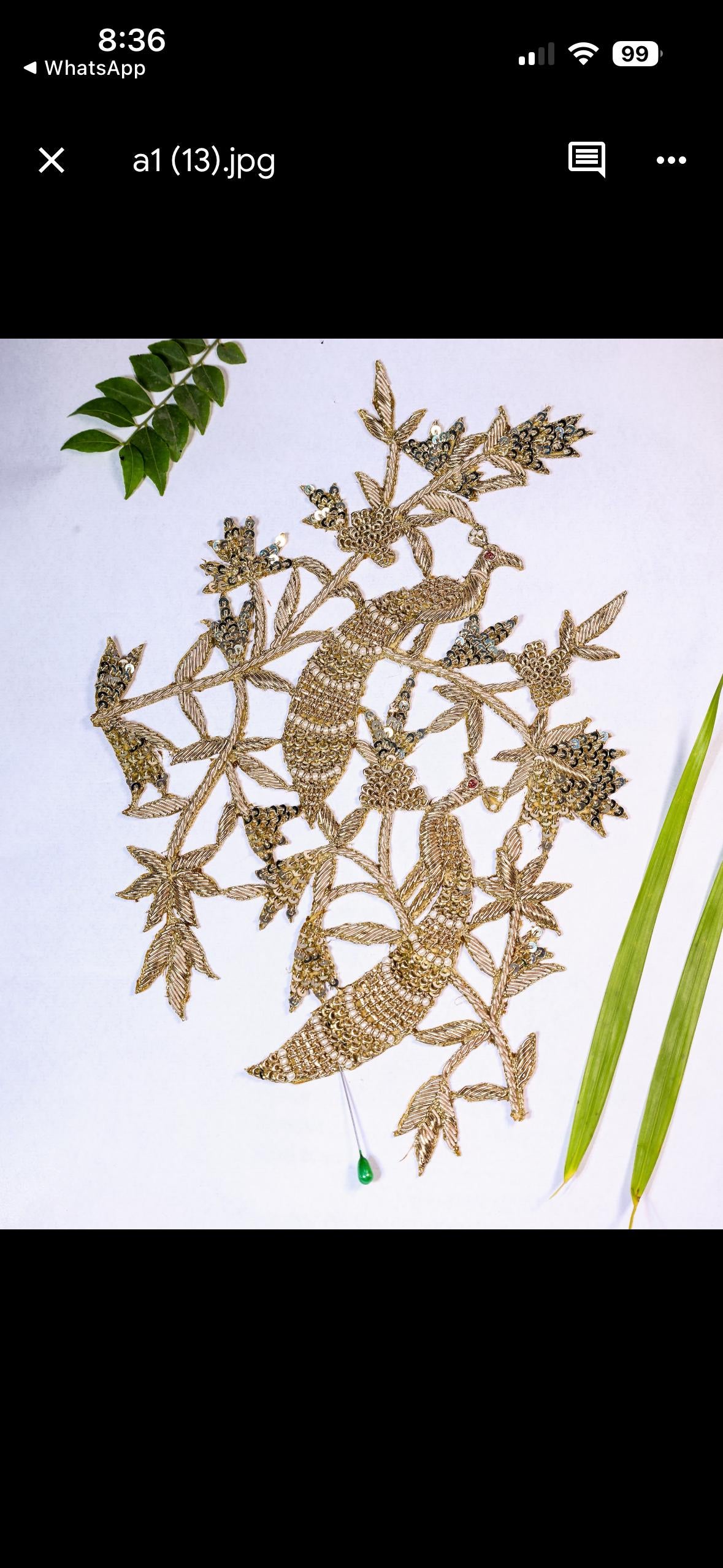 Handmade Peacock Applique Patch in Antique Gold