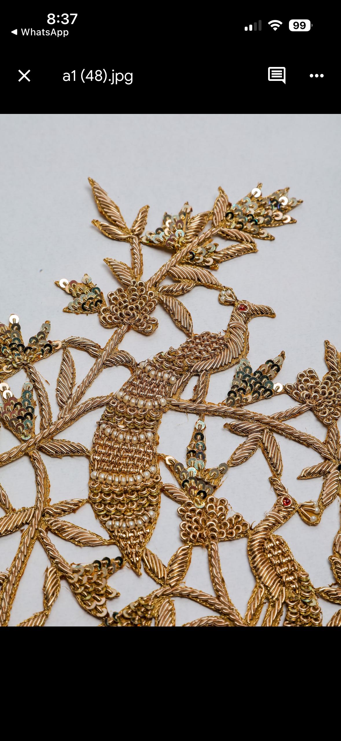 Handmade Peacock Applique Patch in Antique Gold