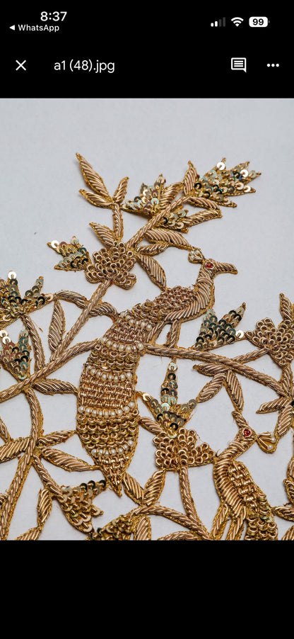 Handmade Peacock Applique Patch in Antique Gold