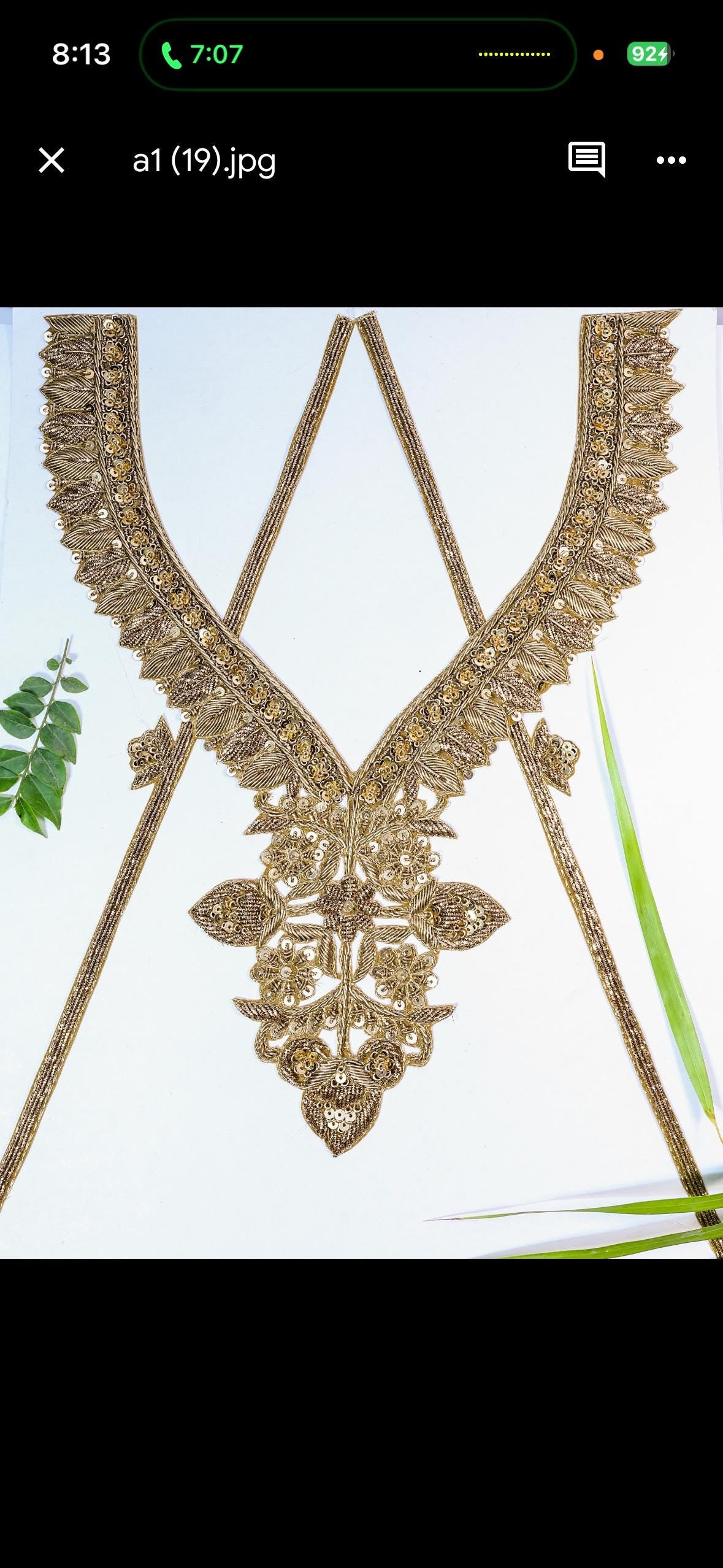 Hand Embroidered Gold Neck Applique Patch