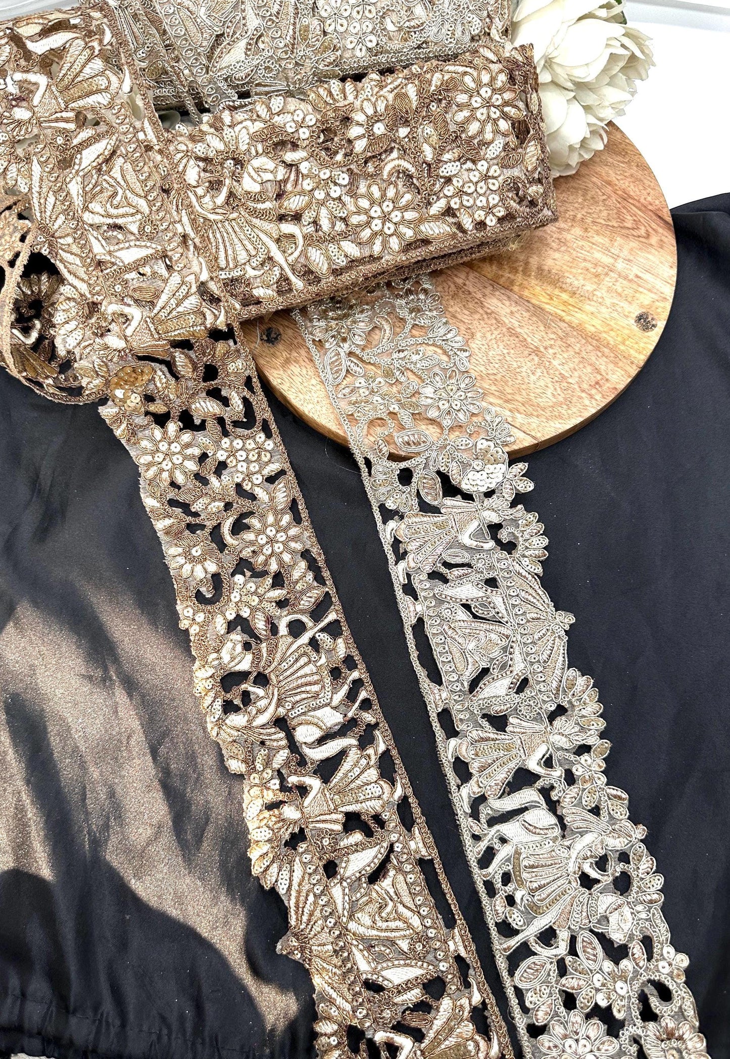 Hand Embroidered Gold Zari Lace Trim Traditional Bridal Saree Border