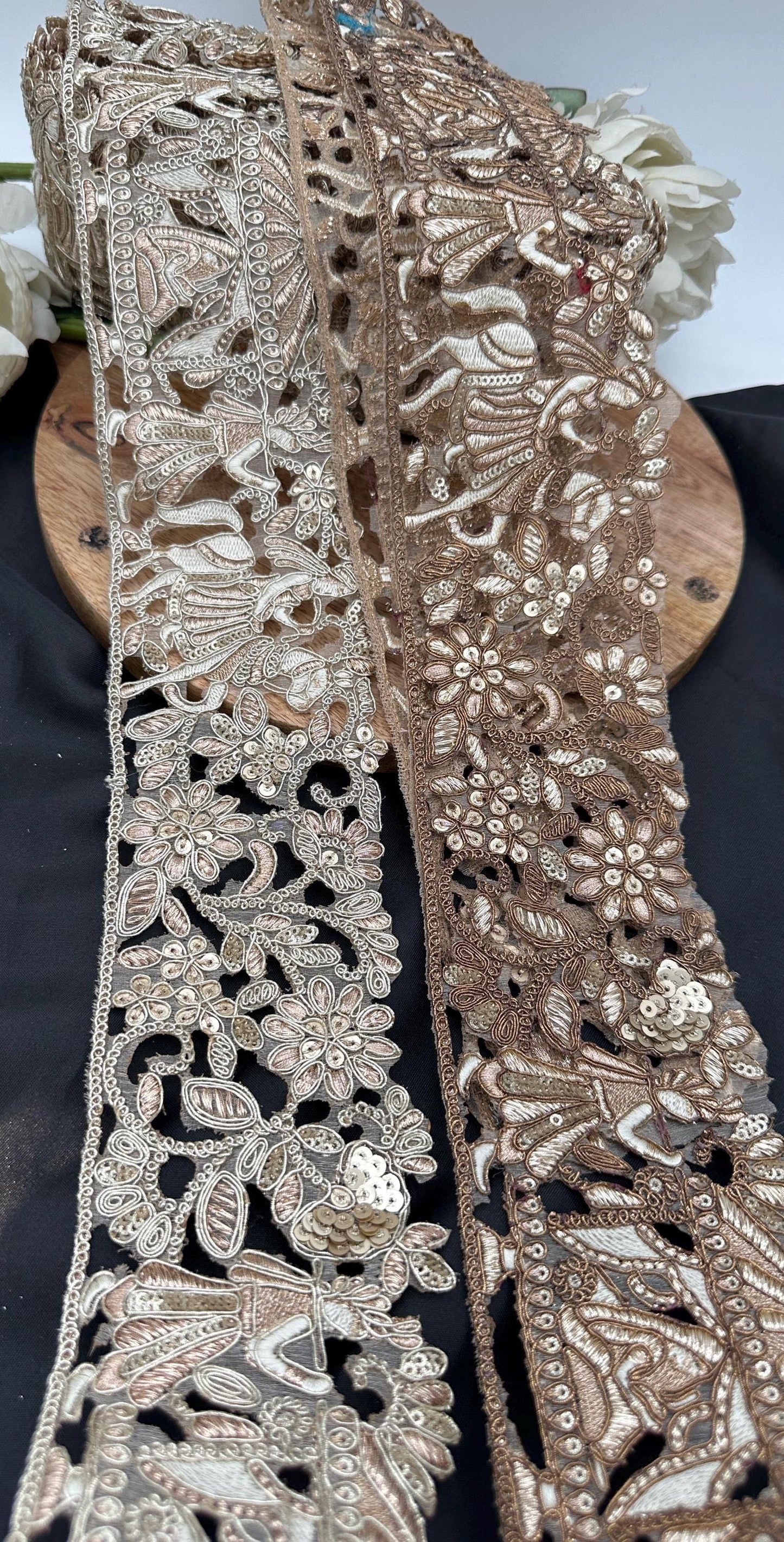 Hand Embroidered Gold Zari Lace Trim Traditional Bridal Saree Border