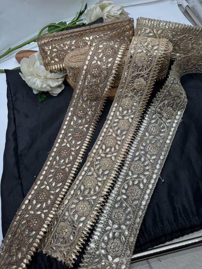 Gold Embroidered Lace Border Heavy Floral Zari Work Ethnic Sewing Trim