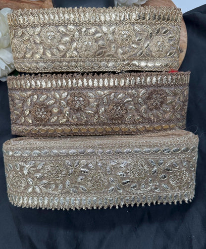 Gold Embroidered Lace Border Heavy Floral Zari Work Ethnic Sewing Trim