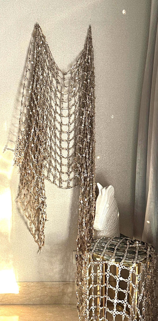 Champagne Gold Real Mirror Work Wedding Sequin Mirror Bridal Shawl Drape