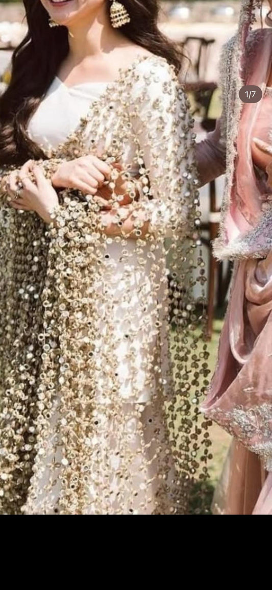 Champagne Gold Real Mirror Work Wedding Sequin Mirror Bridal Shawl Drape