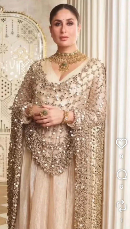 Champagne Gold Real Mirror Work Wedding Sequin Mirror Bridal Shawl Drape