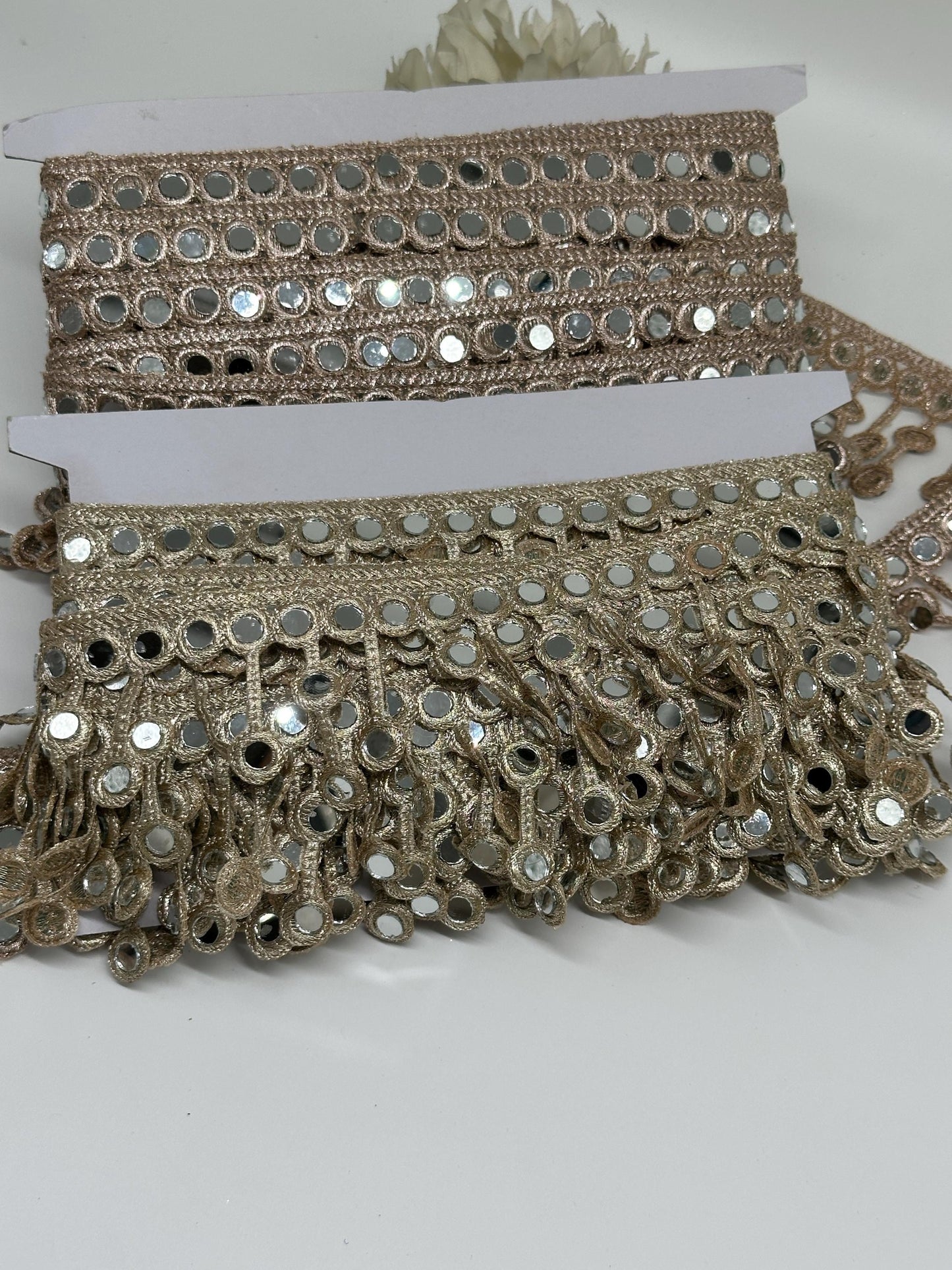 Gold Mirror Work Lace Trim Hand Embroidered Latkan