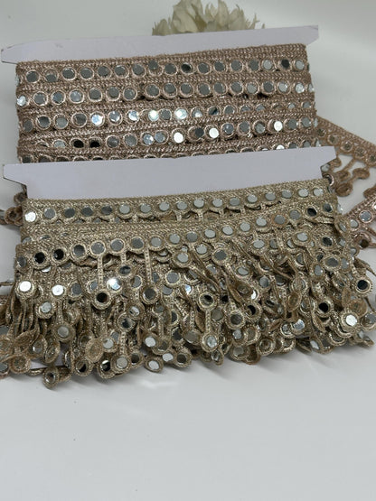 Gold Mirror Work Lace Trim Hand Embroidered Latkan