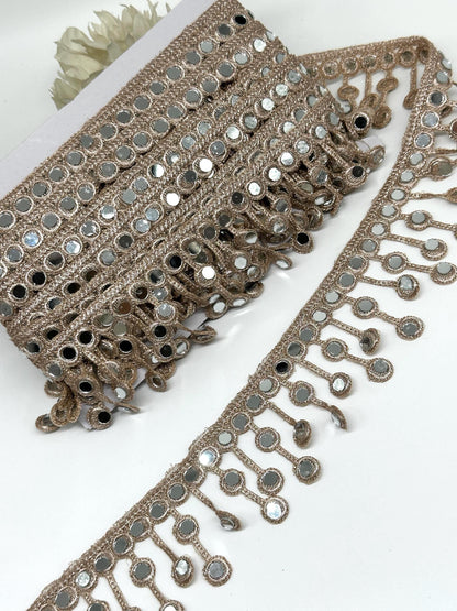 Gold Mirror Work Lace Trim Hand Embroidered Latkan