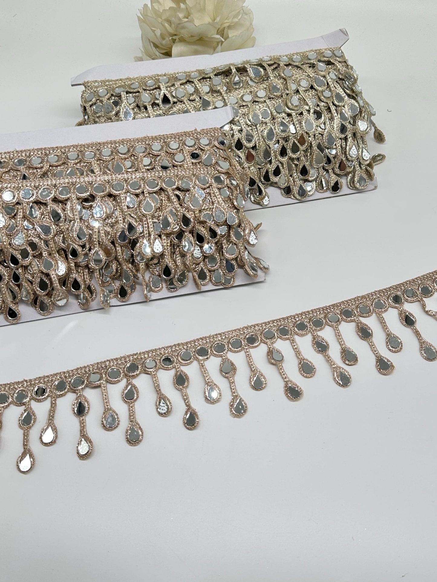 Gold Mirror Teardrop Lace Trim