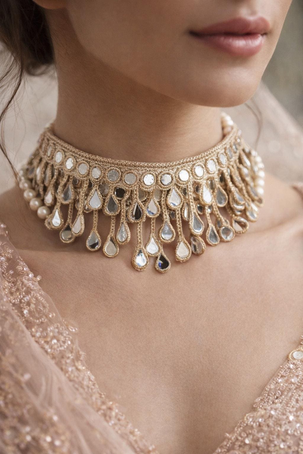 Gold Mirror Teardrop Lace Trim