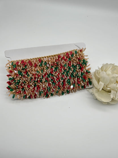 Handmade Bridal Tassel Lace Jeweled Red Green and Gold