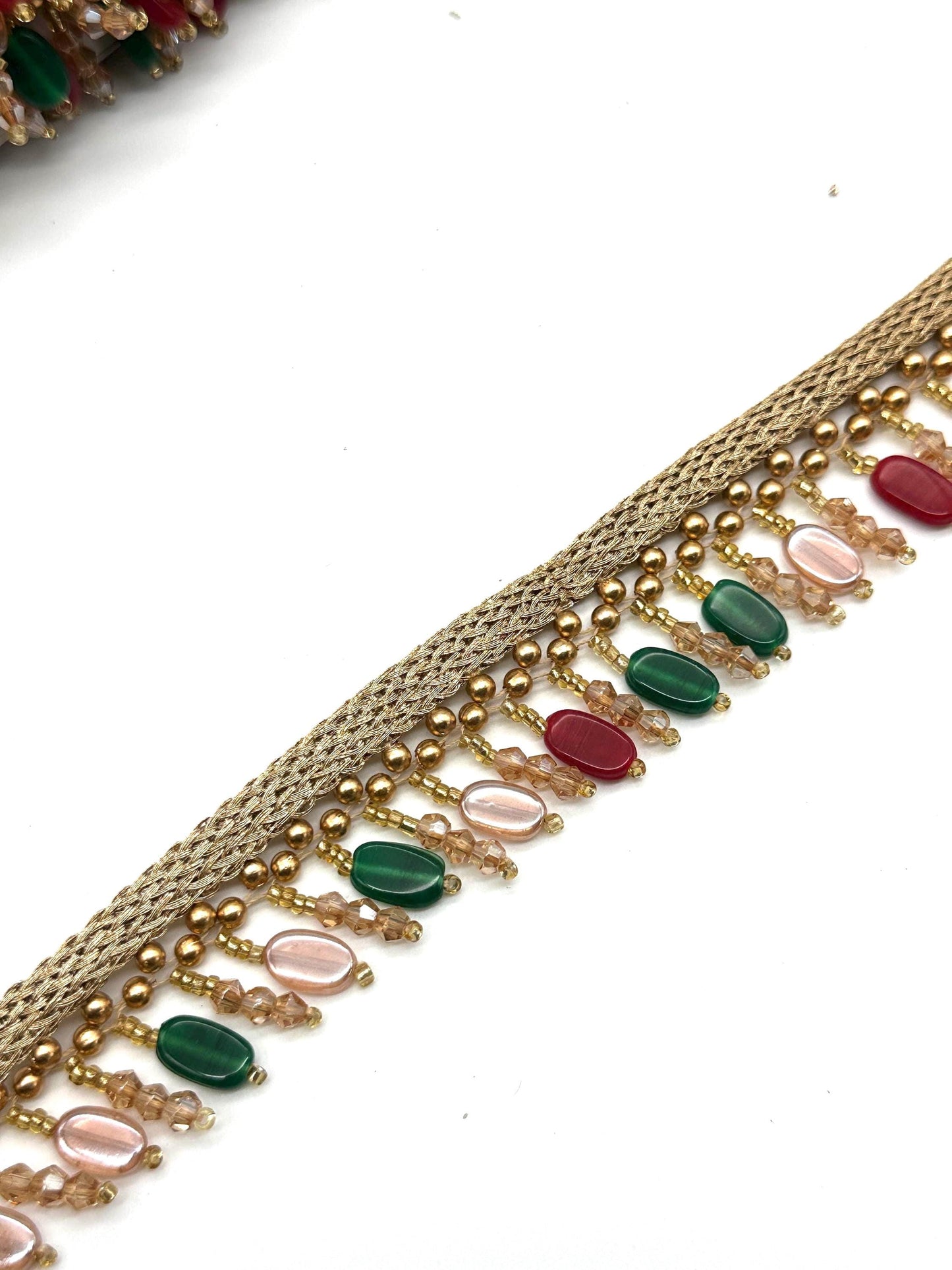 Handmade Bridal Tassel Lace Jeweled Red Green and Gold