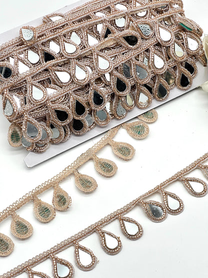 Handmade Mirror Tassel Lace Teardrop Gold Bridal Dupatta Border