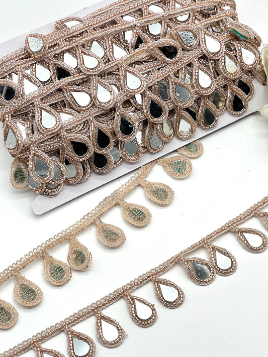 Handmade Mirror Tassel Lace Teardrop Gold Bridal Dupatta Border