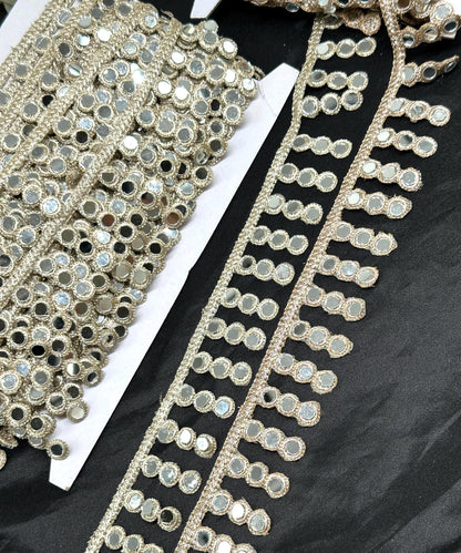 Hand Embroidered Gold Real Mirror Work Lace Trim
