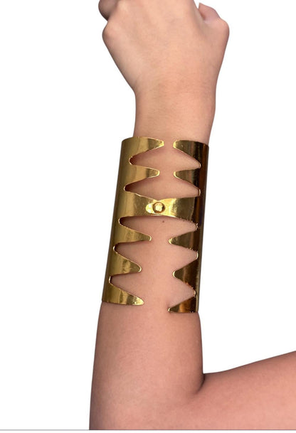 Gold Statement Cuff Bracelet Adjustable Brass Arm Cuff