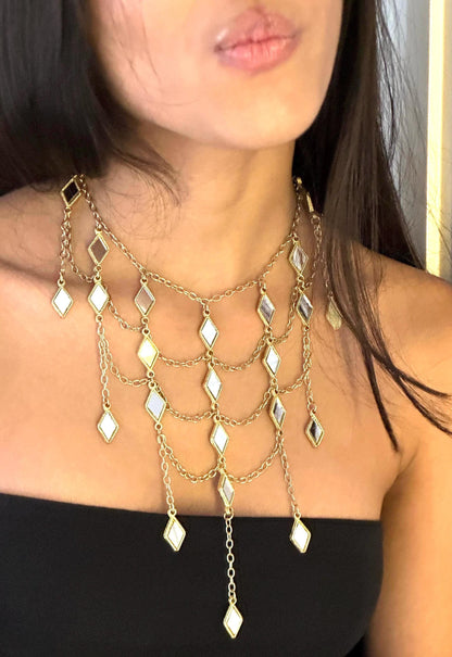 Gold Cascade Statement Necklace Layered Chain Drape