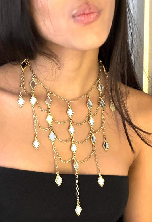 Gold Cascade Statement Necklace Layered Chain Drape