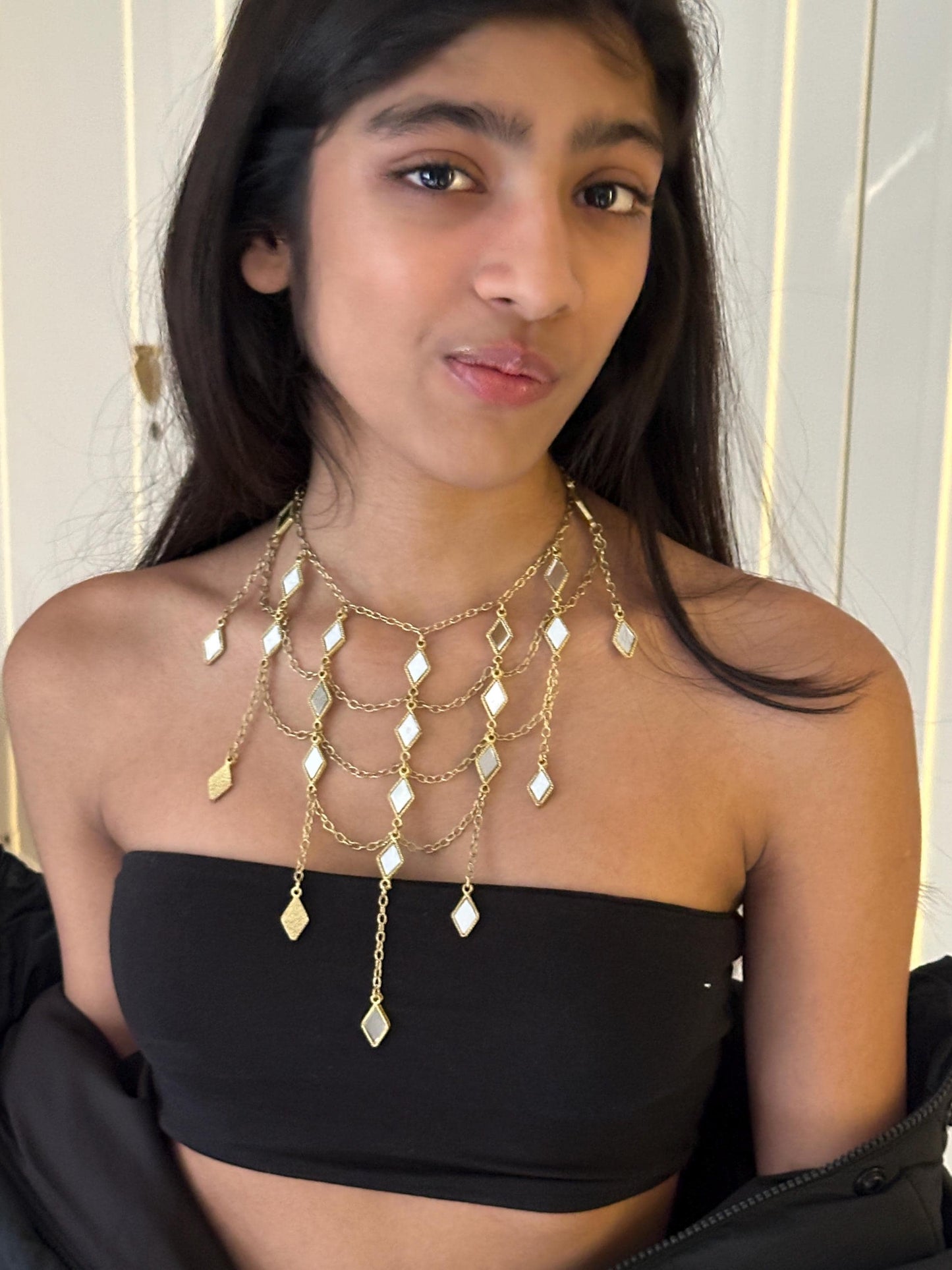 Gold Cascade Statement Necklace Layered Chain Drape