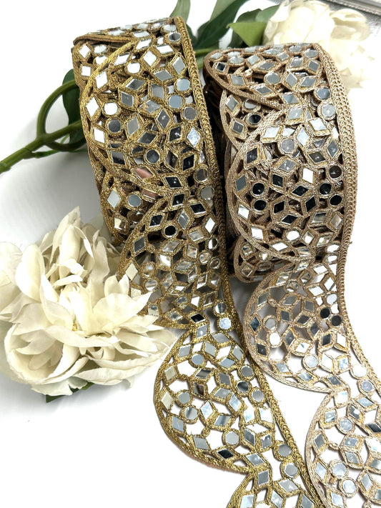 Luxury hand-embroidered mirror work border statement choker Jewelry