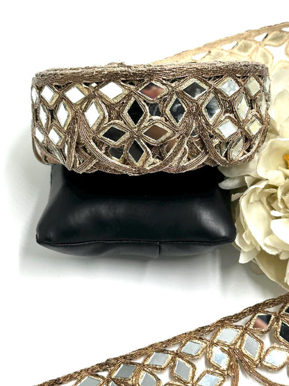 Authentic real mirror hand-embroidered border lace
