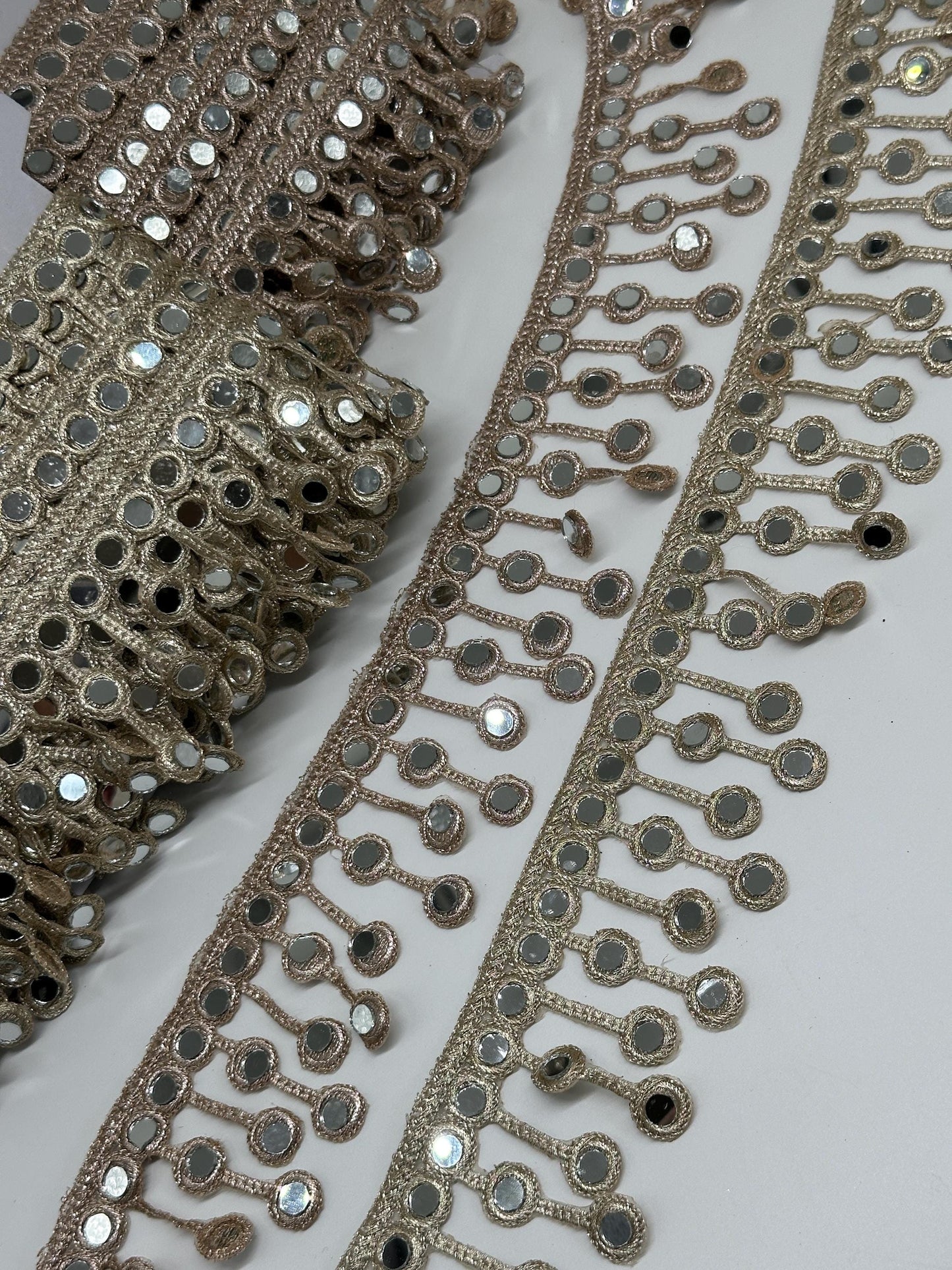 Gold Mirror Work Lace Trim Hand Embroidered Latkan