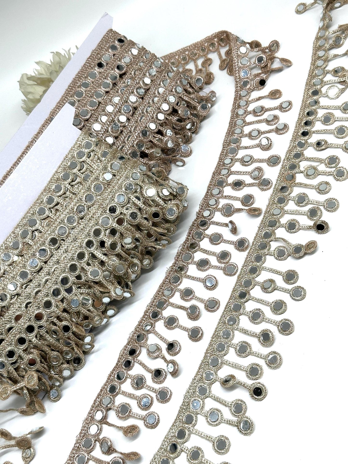Gold Mirror Work Lace Trim Hand Embroidered Latkan