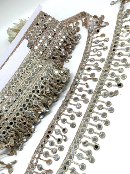 Gold Mirror Work Lace Trim Hand Embroidered Latkan
