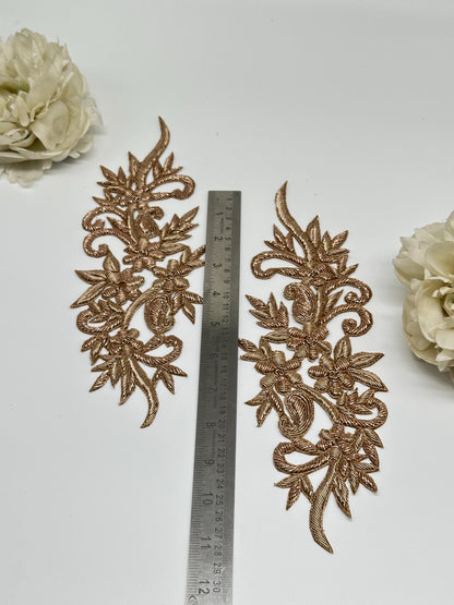 Gold Zari Embroidery Applique Pair