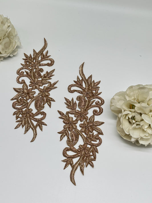 Gold Zari Embroidery Applique Pair