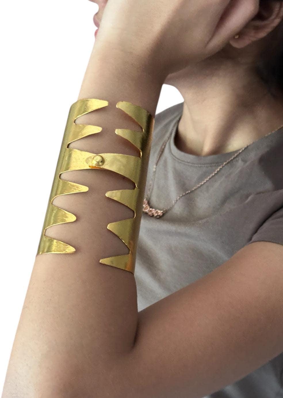 Gold Statement Cuff Bracelet Adjustable Brass Arm Cuff