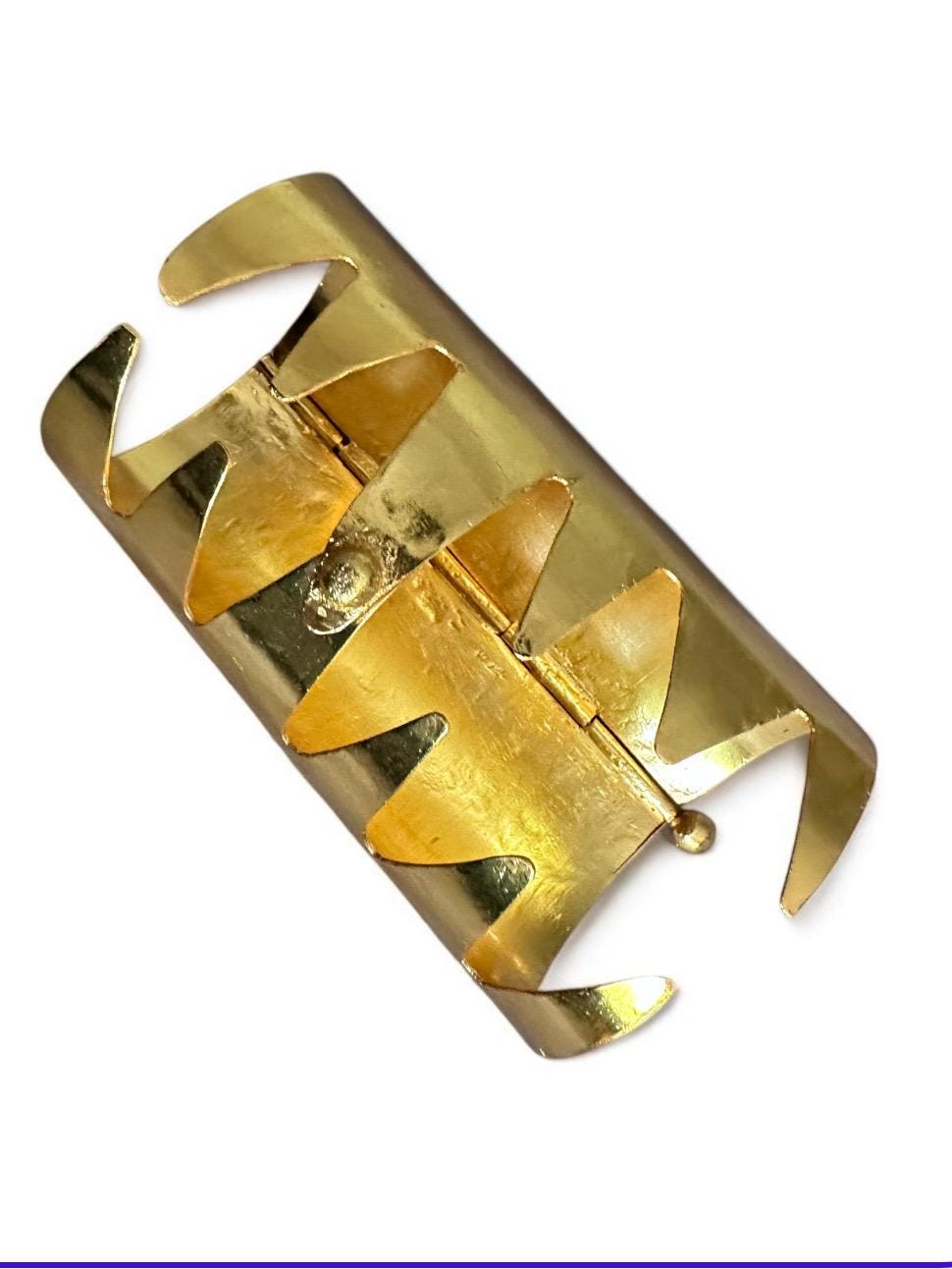 Gold Statement Cuff Bracelet Adjustable Brass Arm Cuff