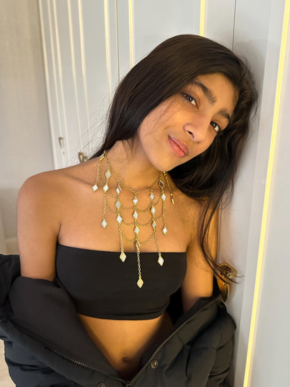 Gold Cascade Statement Necklace Layered Chain Drape
