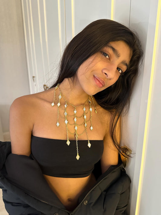 Gold Cascade Statement Necklace Layered Chain Drape