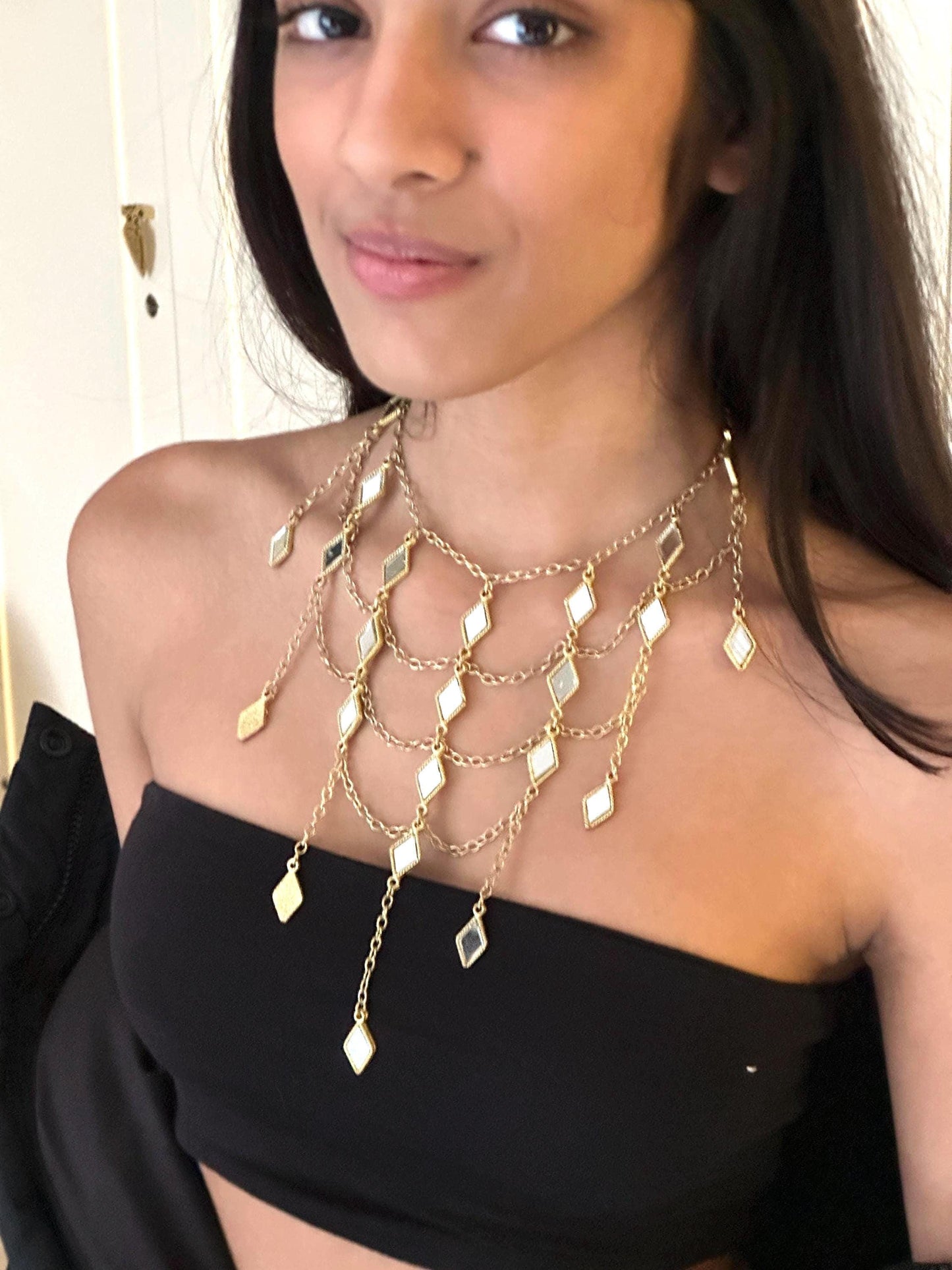Gold Cascade Statement Necklace Layered Chain Drape