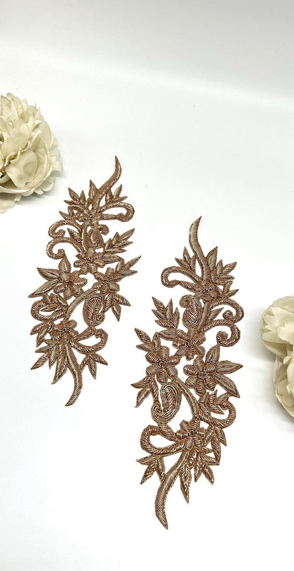 Gold Zari Embroidery Applique Pair