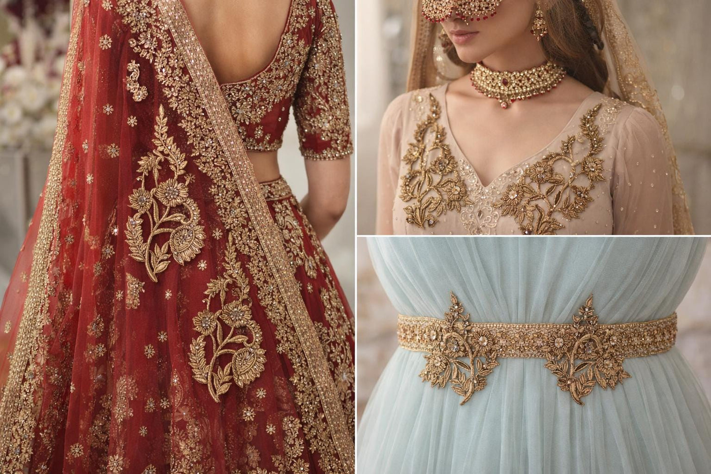 Gold Floral Zardozi Embroidery Patch Pair