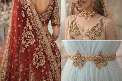 Gold Floral Zardozi Embroidery Patch Pair