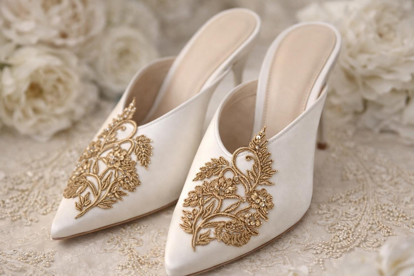 Gold Floral Zardozi Embroidery Patch Pair