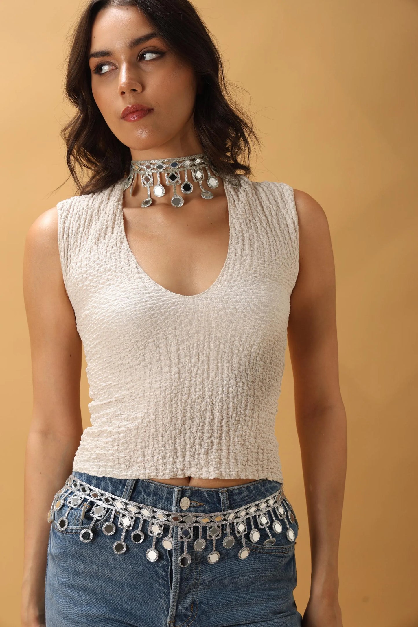 Mirror Work Waist Belt Jewelry Silver