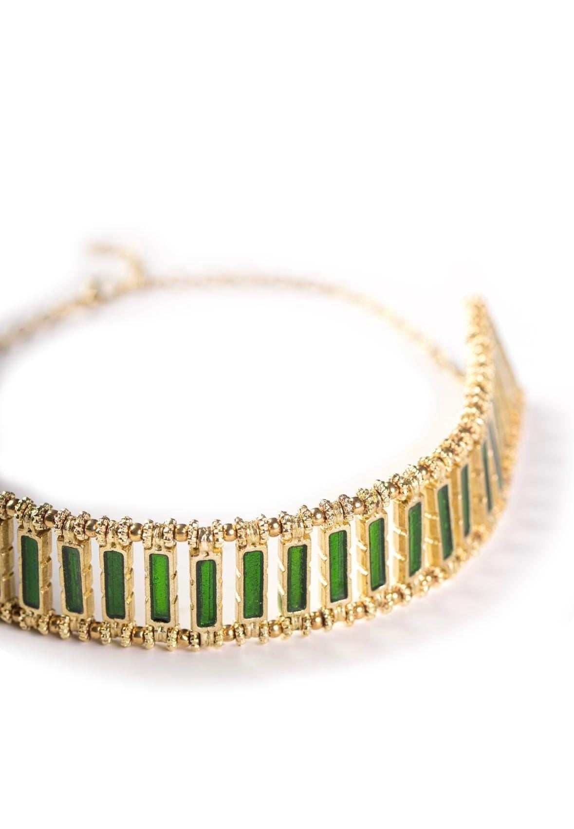 Handmade Green Enamel Gold Choker Necklace
