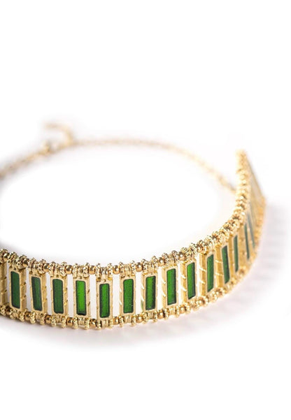 Handmade Green Enamel Gold Choker Necklace