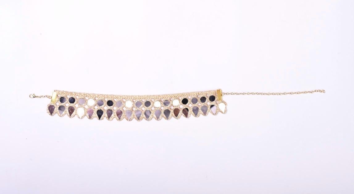 Handmade Mirror Choker Necklace Gold Embroidered