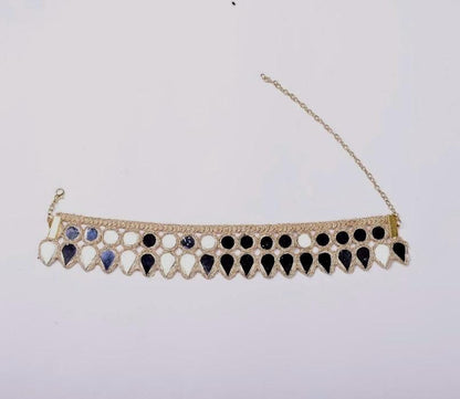 Handmade Mirror Choker Necklace Gold Embroidered