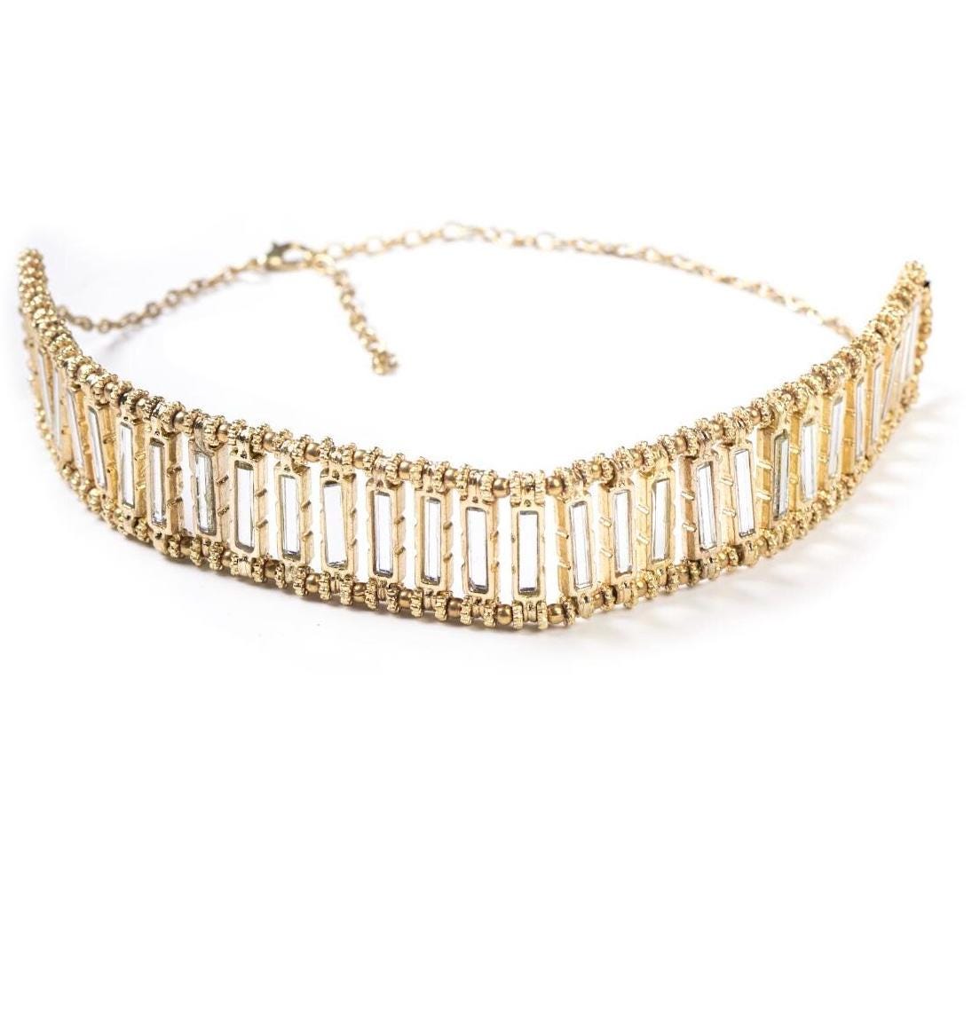 Handmade Green Enamel Gold Choker Necklace