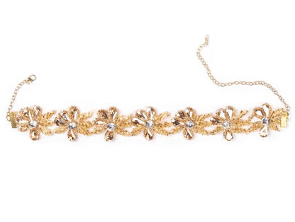 Gold Floral Crystal Choker Embroidered Necklace