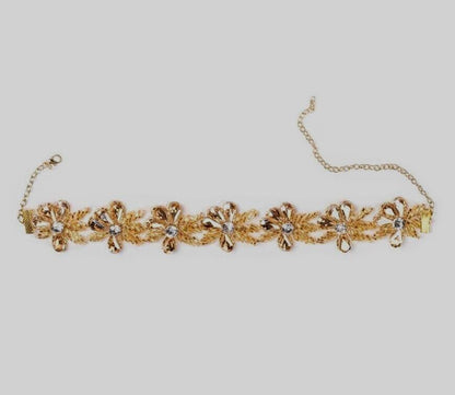 Gold Floral Crystal Choker Embroidered Necklace