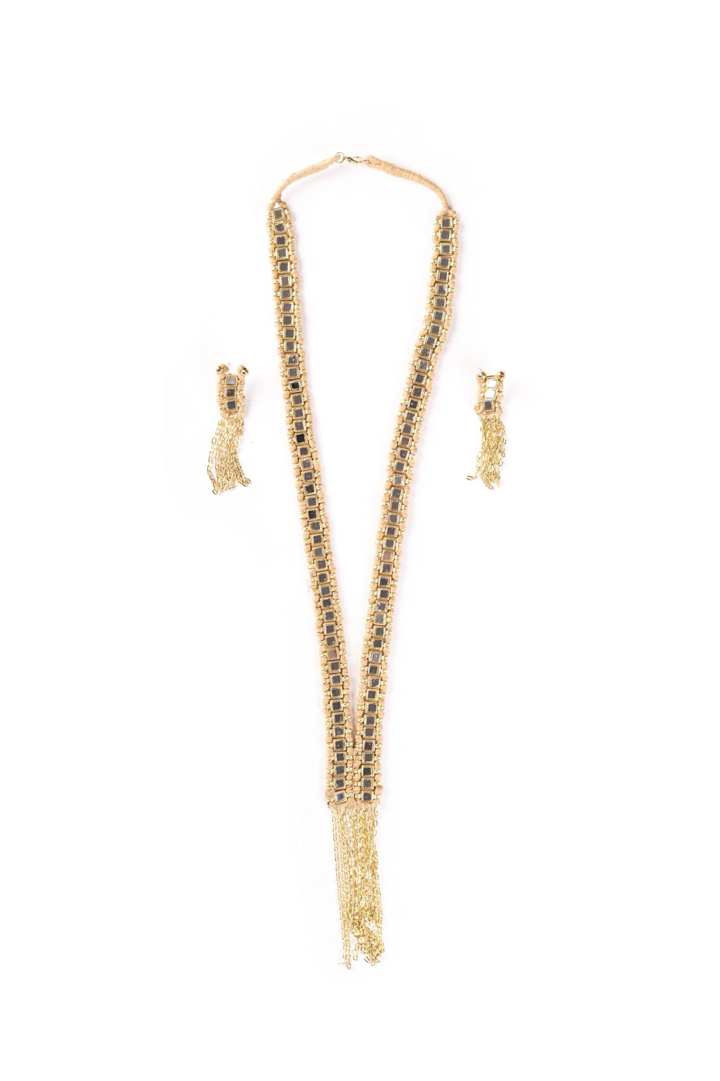 Mirror Necklace & Earrings Set, Gold Statement Jewelry Set